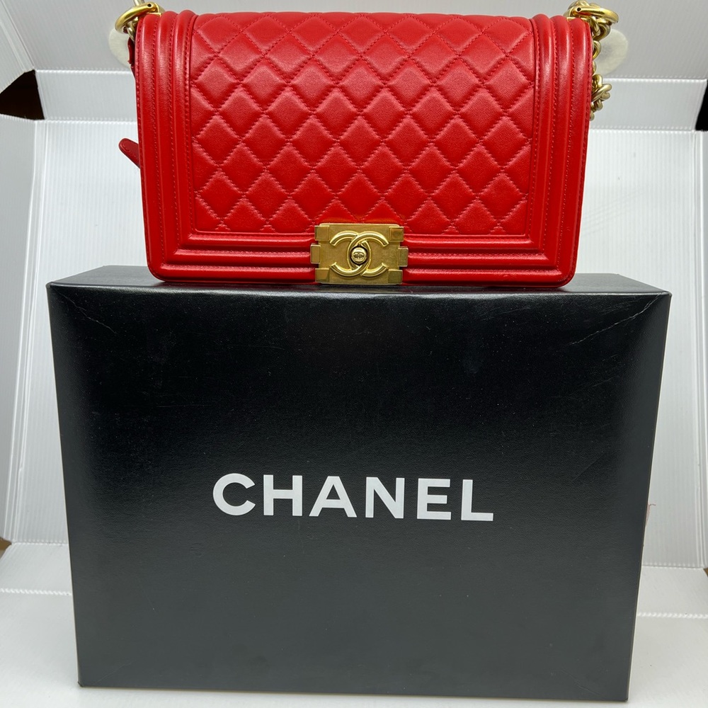 Chanel Boy Red Medium Quilted Leather Flap Bag